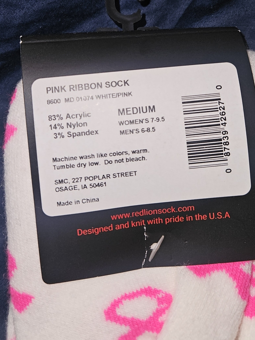 Pink Cancer Ribbon Crew Socks - Picture 3 of 3